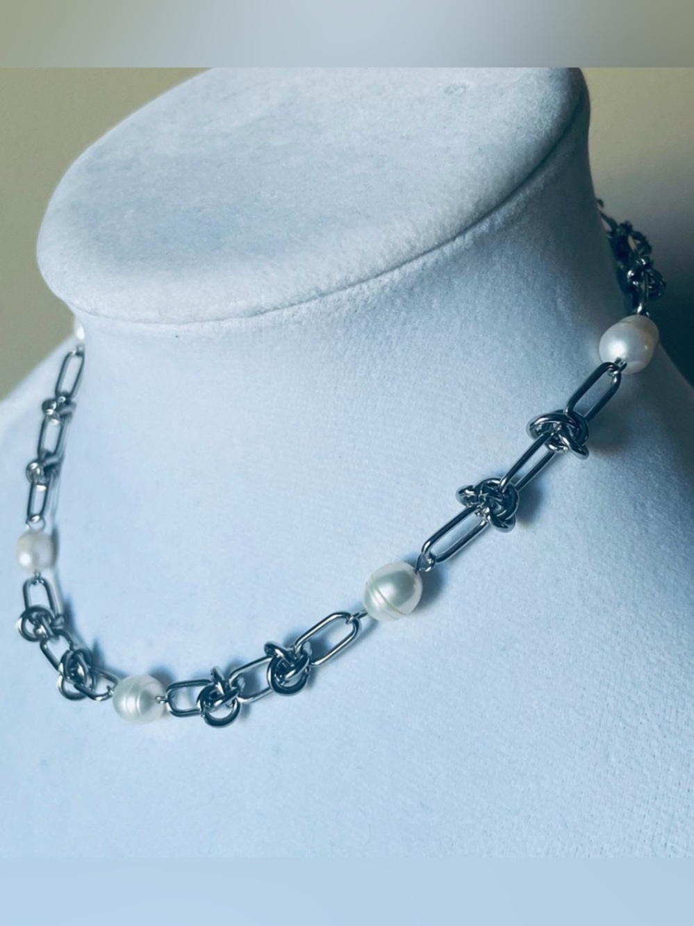 Silver-Tone Chain and Pearl Necklace